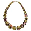 Leaf By Emma Jane Ladies Wood Bead Short Necklace With "Party Girl" Pattern In Pink. Length 58cm.
