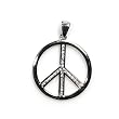 Peace Sign Pendant with Clear CZ - Sterling Silver - Size: 34 mm