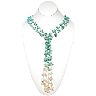 HinsonGayle Artisan Collection "Chyenne" Double Strand Turquoise and Cultured Pearl Lariat Necklace