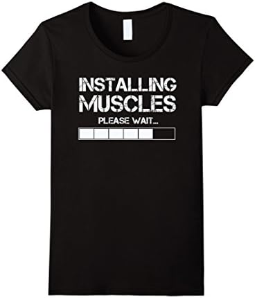 Women's Installing Muscles Please Wait - Funny Gym Fitness Shirt Large Black