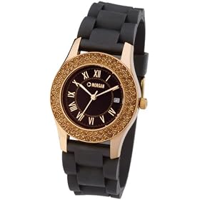 Morgan Ladies Black Face Gold Detail Dial Resin Strap Watch