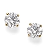 Round Cut Diamond CZ 14k Yellow Gold Basket Set Screw Back Unisex Stud Earrings (6mm 0.8ct.)