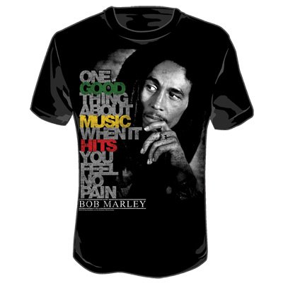 Bob Marley - Good Music Hits Adult T-Shirt in Black, Size: X-Large, Color: Black