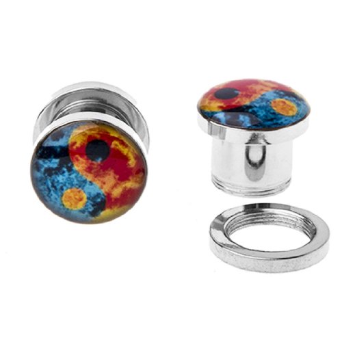 BodyJ4You Yin Yang Plugs Stainless Steel Screw Fit Double Flare Yin Yang Plugs 8G-00G (2 Pieces)