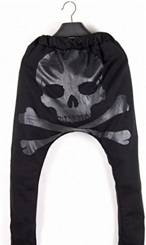 TM Men's Casual Hip-Hop Skull Print Harem Pants Long Sweatpants L Black
