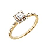 14K Rose Gold Square Moissanite Ring with Diamond Pave Accents - 7