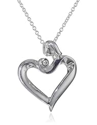 Womens Sterling Silver Mom and Baby Diamond Heart Pendant Necklace (0.01 cttw, I-J Color, I2 Clarity)