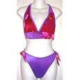 Juniors 2 PC Halter Top/Bow Side Modified Bottom Swimsuit - Pink Floral