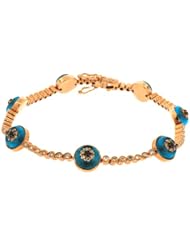 18K Rose Gold 1.13Ct Black White Diamond Blue Enamel Evil Eye Bracelet 7" 17.2Gr