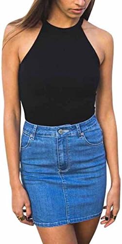 TeeDoc Women's Essential Spaghetti Strap High Neck Racerback Crop Tank Top