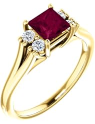 18K Yellow Gold 5.00x5.00mm Princess Cut Rhodolite Garnet and Diamond Ring -- LIFETIME WARRANTY