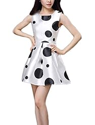 Summer Polyester Pleated Sleeveless Dots Print  Dress