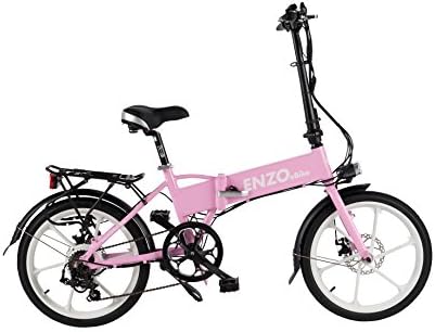 Enzo ebikes Electric Folding Aluminum Bicycle with Lithium-Ion Battery, Pink, 20"/One Size