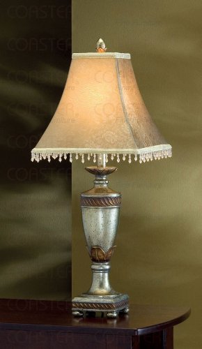 Table Lamp with Beaded Bell Shade in Antique Gold Finish