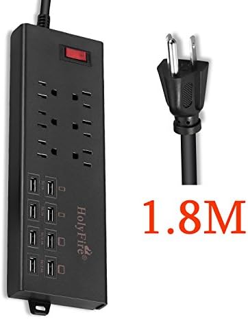 Holyfire 6-Outlet Home/Office 1625W/13A Surge Protector/ Power Strip with 8 USB Charging Ports for Smartphone and Tablet (Black)