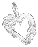STERLING SILVER DIAMOND CUT OPEN HEART PENDANT WITH FLOWERS