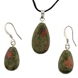 Unakite Flatdrop Shaped Pendant and Earrings Set - Pendant - 13x22mm, Earrings - 11x17mm - Adjustable Cord Necklace Unakite Flatdrop Shaped Pendant and Earrings Set - Pendant - 13x22mm, Earrings - 11x17mm - Adjustable Cord Necklace