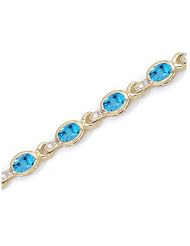 10K Yellow Gold Oval Blue Topaz and Diamond Bracelet by Jewelry Mountain