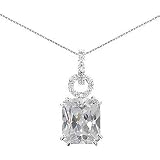 Sterling Silver White CZ Rectangle With Fancy Pave Bail Pendant on 16-18in Adjustable Chain Necklace