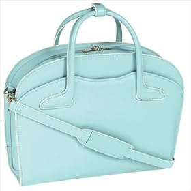 Buy McKlein USA W Series Barrington Leather Ladies Briefcase in Aqua Blue with White Piping 94308 by McKlein USA
