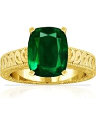 18K Yellow Gold Cushion Cut Emerald Fana Designer Ring