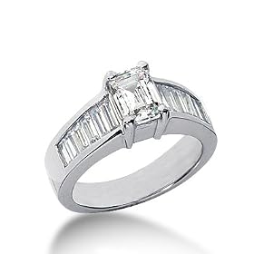 1.35 Ct Diamond Engagement Ring Emerald Cut Solitaire Baguette Accent Style SI3 H