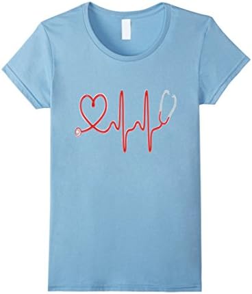 Women's Nurse Heartbeat Heart Beat T- Shirt Gift for Nurses RN Medium Baby Blue