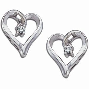 14kt White Gold Arty Heart Shaped Diamond Earrings