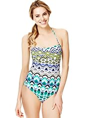 Tummy Control Hawaiian Print Bandeau Swimsuit