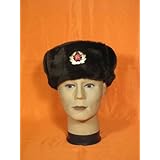 Russian Military Dark Brown Ushanka Hat with Soviet Badge