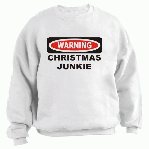 WARNING CHRISTMAS JUNKIE Youth Sweatshirt (for Kids) Various Colors Available