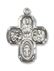Sterling Silver 5-Way Pendant Stainless Silver Heavy Curb Chain Cross Crucifix Medal