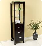 Espresso Bathroom Linen Cabinet w/3 Glass Shelves