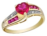 Created Ruby Heart and Diamond Ring in Yellow Gold
