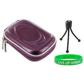 Hard Carrying Case (Candy Lilac) and Tripod for Canon PowerShot SD960IS Digital Camera Gold