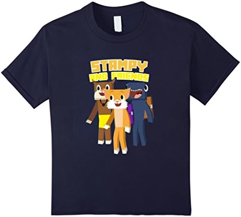 Kids Stampy Cat and Friends Short Sleeve T-Shirt ft. Squid &amp; Lee 8 Navy