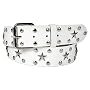 Snap On Silver Star Studded Leather Belt White - Interchangeable buckle
