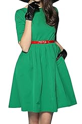 Sexy Cocktail Cotton/Nylon/Spandex Pleated Belted Skater Dress/Evening Dress/Bridesmaid Dress/Party Dress/Tunic/Mini Dress 