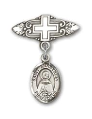 Sterling Silver Baby Badge with St. Anastasia Charm and Badge Pin with Cross