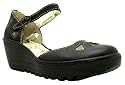 Fly London Womens Yuna Black Cut Out Leather Wedge Heel Ankle Strap Sandals