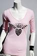 Sledge USA Women's 3/4 Sleeve Ribbed Tee Silver Heart/Crown in Pink