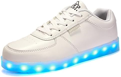 Kingdom Mall USB Charging 7 colors LED shoe for Kids Men &amp; Women Shoes Flashing Sneakers (US7.5 men, White)