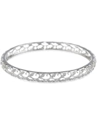 Sterling Silver Leaf Design with Diamond Accent Bangle (1/6 cttw, I-J Color, I3 Clarity)