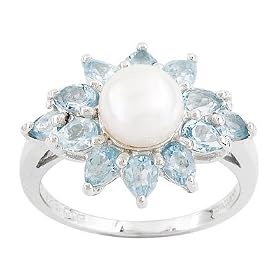 2.40CTW BLUE TOPAZ AND 7MM CULTURED FRESHWATER PEARL STERLING SILVER RING by JTV