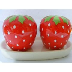 Salz und Pfefferstreuer Set- ERDBEEREN , Untersetzer in Weiss-