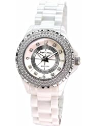 Gemorie Women White Ceramic Round Shape watch with Cubic Zirconia in Rhodium Plating (129018)