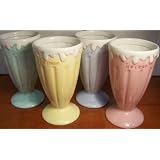 Colorful Set of 4 Ceramic Soda Fountain Dishes -- Perfect for Ice Cream, Floats and Shakes