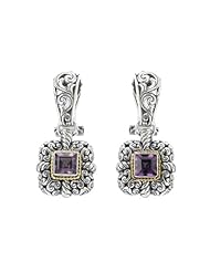925 Silver & Amethyst Square Filigree Earrings with 18k Gold Accents