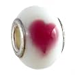 Pandora Style Charm Bead (Z386) - Glass (14mm x 10mm) (fits Troll too) ~ White with Pink Hearts