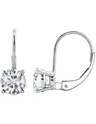 1.00 CTW Round Diamond Leverback Earrings in 14K White Gold